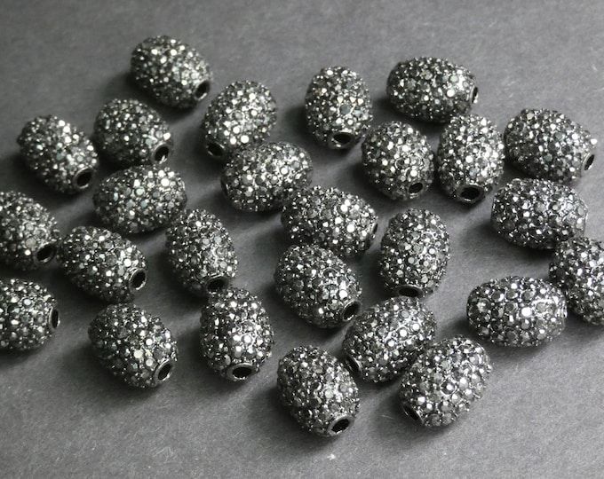 13x9mm Alloy Metal & Rhinestone Oval Beads, Gunmetal With Clear Rhinestone Beads, 2mm Hole, Sparkly Glass Rhinestones, Rhinestone Ovals