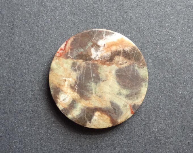 50x7mm Natural Flower Agate Round Pendant, Brown and Orange, One Of A Kind, As Seen In Image, Only One Available, Agate Stone Pendant