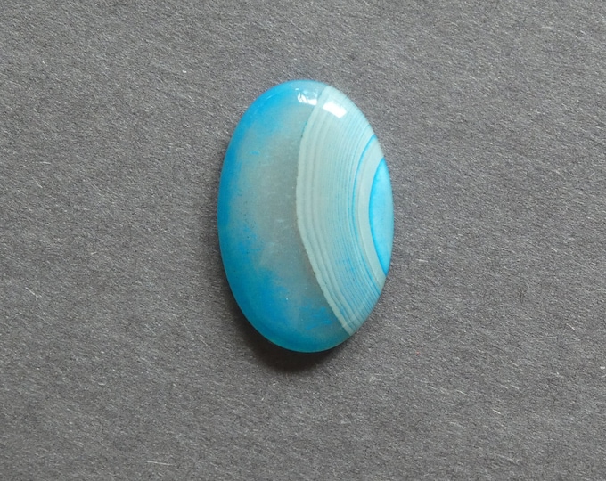 28x18x6mm Natural Striped Agate Cabochon, Banded Agate, Gemstone Cabochon, Oval, Blue, Dyed & Heated, One of a Kind, Only One Available