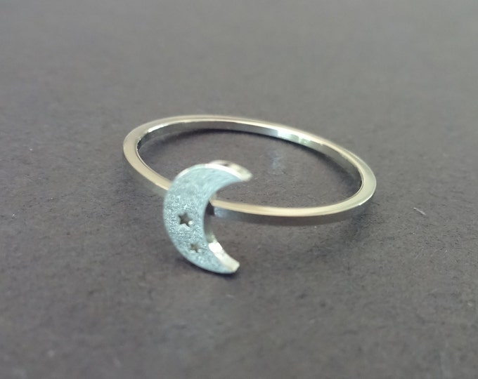 Stainless Steel Silver Moon Ring, Crescent Moon Design, Sizes 6-10, Simple Moon & Stars Ring, Cute Stylish Band, Classic Promise Ring