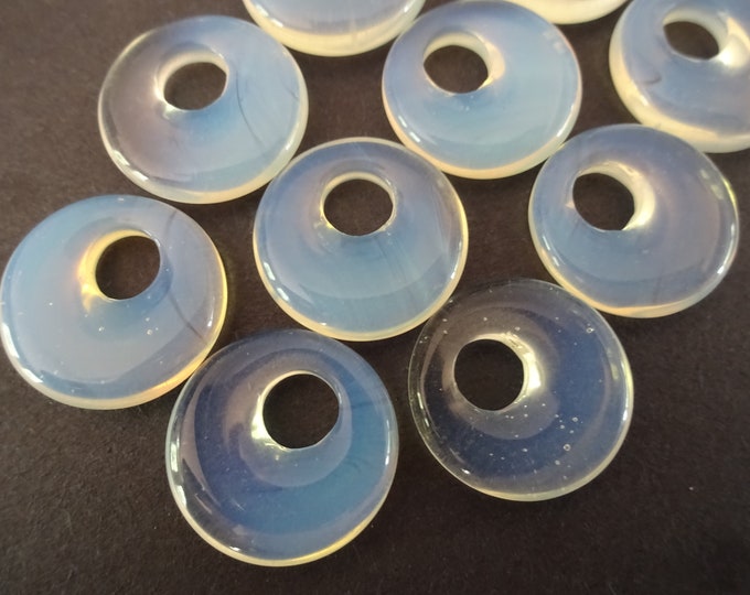 Set of 18mm Opalite Glass Pendant, Glass Donuts, Clear, Clear Glass, Opalite Component, Round Glass Pendant, Wire Wrap