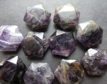 28-29mm Natural Amethyst Pendant, Hexagon Drilled Charm, Polished Gem, Gemstone Charm, Purple Amethyst, Polished Amethyst Crystal, Faceted