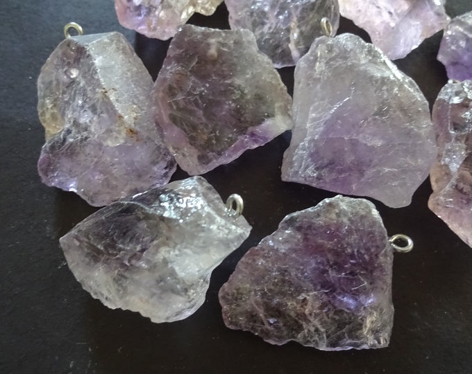 25-45mm Natural Raw Amethyst Pendant, 304 Stainless Steel Loop, Large Charms, Gemstone Jewelry, Purple Birthstone, Unfinished Amethyst