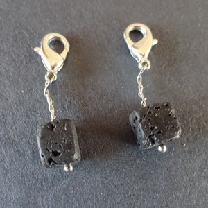 2 PACK OF 30mm Natural Lava Stone Charms With Brass Lobster Claw Clasps, Black Lava Rock, Cube Bead Pendant, Pumice Stone Charm & Clasp