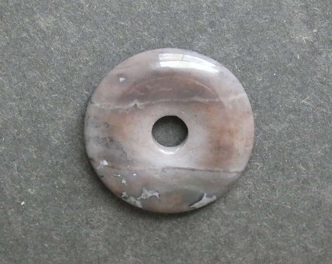 39x7.5mm Natural Indian Agate Pendant, Donut, Large Gemstone Pendant, Gray Agate, One of a Kind, Only One Available, Unique Agate Pendant