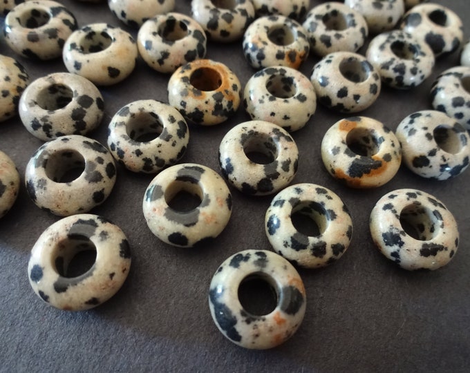 12mm Natural Dalmatian Jasper Rondelle Bead,  Black, Round Stone Ring, 5mm Hole, Polished Gem, Natural Stone, Striped Agate Crystal Ring