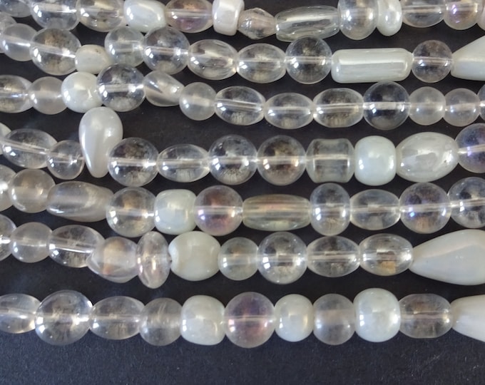 56 Inches of 5-12mm Mixed Glass Bead Strand, About 200 Beads, White Glass Beads, Mixed Shades of White, Shape & Size, Glass Bead Mixed Lot