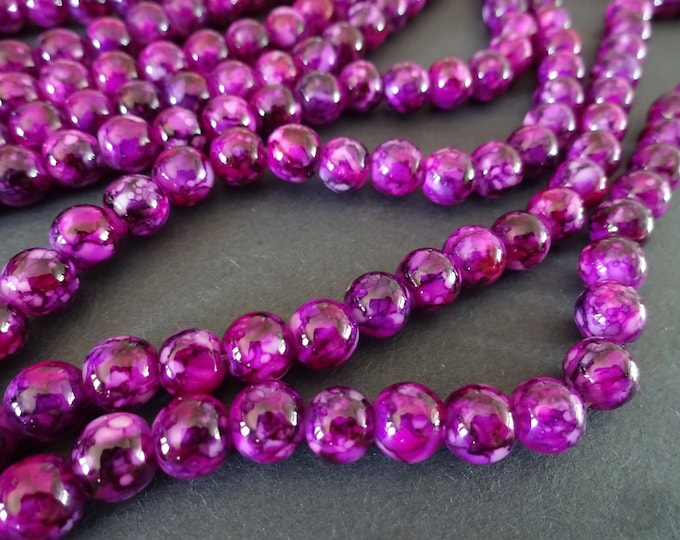 31 Inch Strand Of Baked Glass 6.5mm Ball Beads, Dyed, About 145 Beads Per Strand, Black & Purple, 1.5mm Hole, LIMITED SUPPLY, Hot Deal!