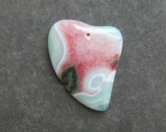 45x35mm Natural Crackle Agate Pendant, Gemstone Pendant, Green & Red, Dyed, Large Heart Pendant, One of a Kind, Only One Available, Polished