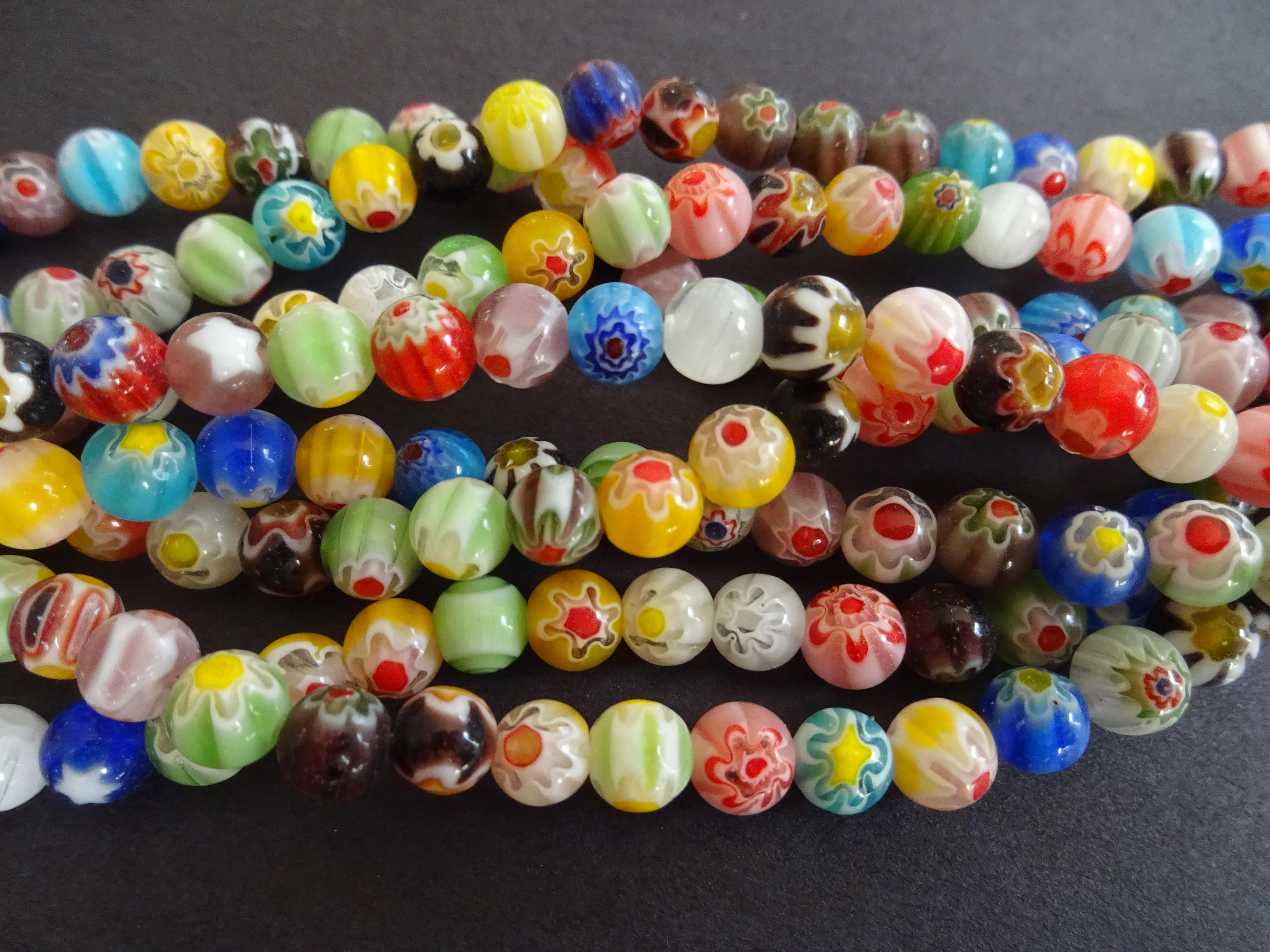 6mm Glass Millefiori Ball Bead Strand, 14.5 Inch Strand Of About 65