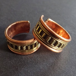 Copper Ring, Brass and Copper, Handmade Ring, Adjustable Ring, Adjustable Band, Beaded Design, Men Rings, Man Ring, Wide Band, Thick Band