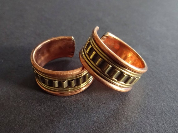 Copper Ring, Brass and Copper, Handmade Ring, Adjustable Ring, Adjustable  Band, Beaded Design, Men Rings, Man Ring, Wide Band, Thick Band