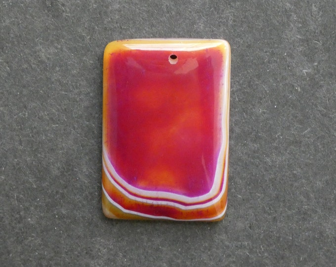 44x29mm Natural Brazilian Agate Pendant, Gemstone Pendant, One of a Kind, Large Rectangle, Pink & Orange, Dyed, Only One Available, Unique