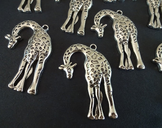 44mm Metal Giraffe Pendant, Antiqued Silver Metal Color Giraffe, Large Pendant, Large Animal Pendant, Large Giraffe Pendant, African Pendant