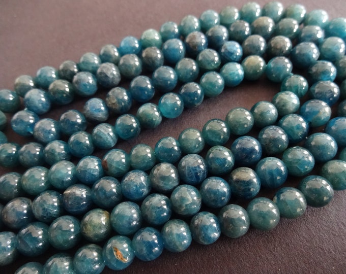 6mm Natural Apatite Ball Bead Strand, About 65 Beads, 15.5 Inch Strand, Round Bead, Blue Stone, Polished, 6mm Ball Bead, Blue Gemstone