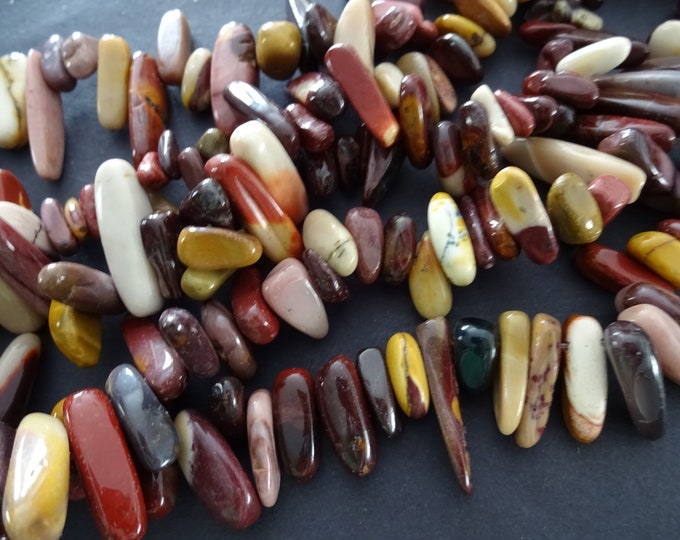 15.5 Inch 10-30mm Natural Mookaite Bead Strand, Maroon & Yellow, About 80 Polished Drilled Chips, Mookaite Stone Jasper Beads, Mineral Gems