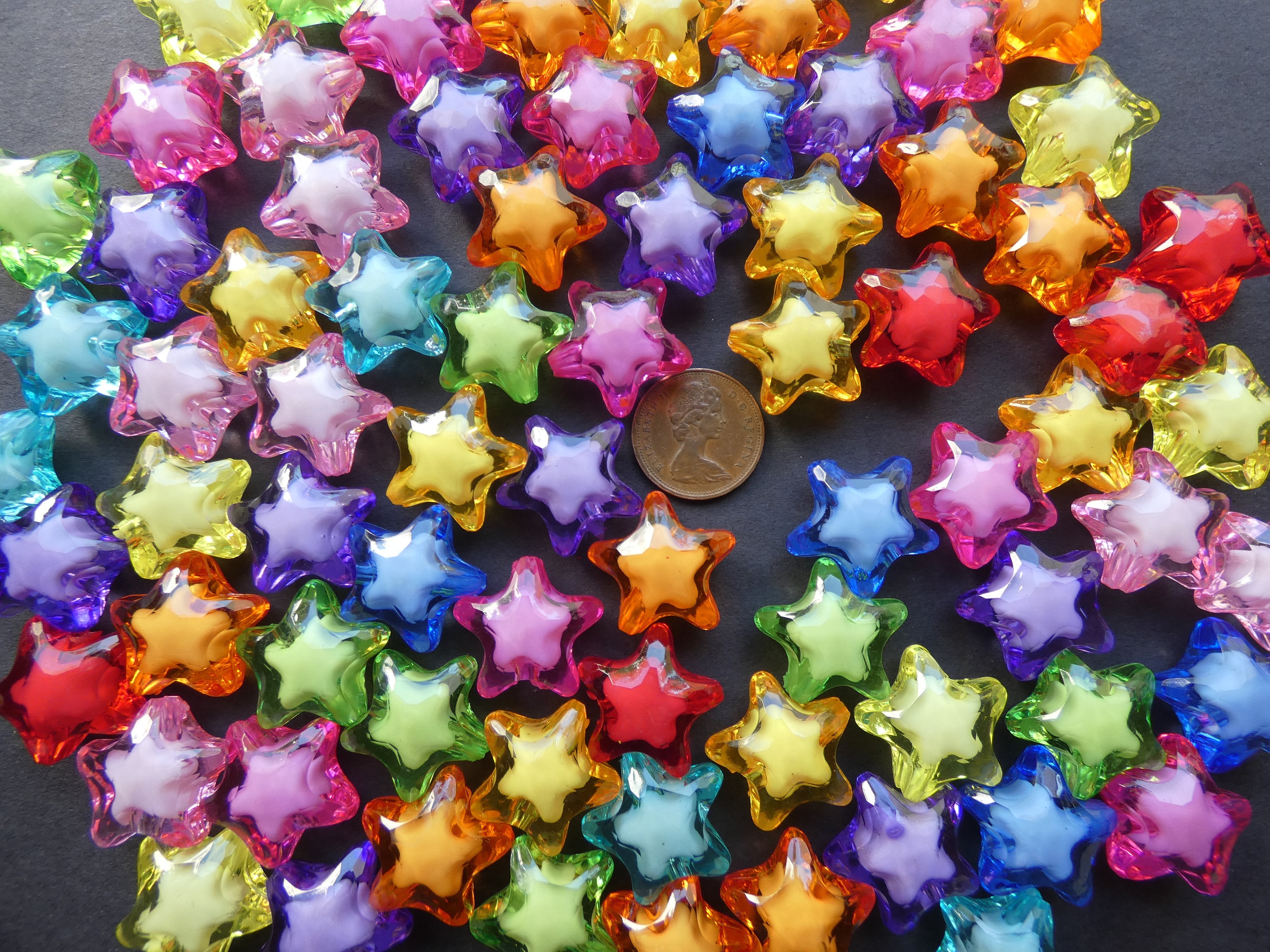 100 PACK 20mm Transparent Star Acrylic Beads, 20x18mm, Mixed Color, Rainbow  Bead, Transparent Star Bead, Colorful, Faceted, 3mm Hole