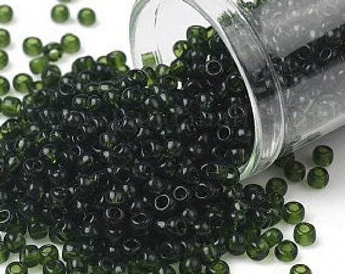 8/0 Toho Seed Beads, Transparent Olivine (940), 10 grams, About 222 Round Seed Beads, 3mm with 1mm Hole, Transparent Finish