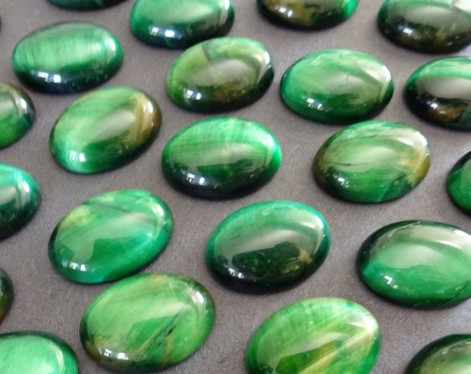 18x13mm Green Dyed & Natural Tiger Eye Cabochon, Oval Cabochon, Polished Gem, Bold Green Tigereye Crystal Gemstone, Natural Tiger's Eye