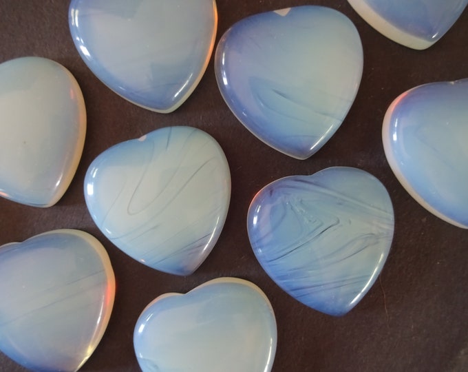 30mm Glass Opalite Gemstone Cabochon, Heart Cabochon, Polished Gemstone, Clear Gem, Opalite Cab, Translucent Stone, Semi Transparent