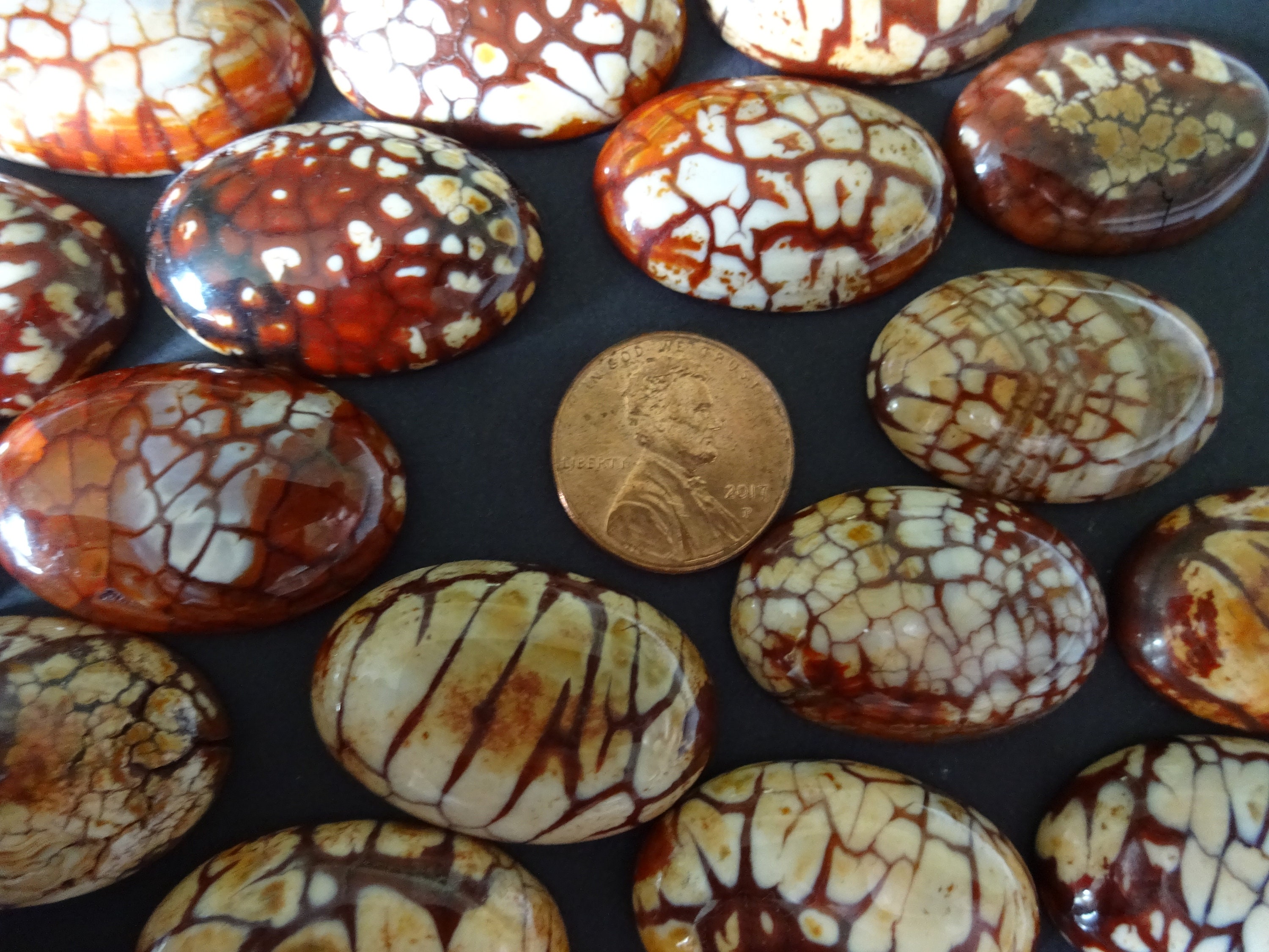 30x20x7mm Natural Fire Agate Gemstone Cabochon, Dyed, Oval Cabochon