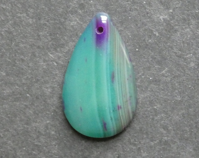 34x20mm Natural Agate Pendant, Gemstone Pendant, One of a Kind, Teardrop, Green and Purple, Dyed, Only One Available, Unique Agate Pendant