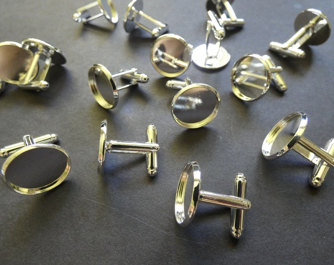 25.5x18mm Brass Cufflink Settings, For 16mm Cabs, Cuff Finding, Silver, 16mm Tray, Men's Cufflink, Mens Apparel Accessory, DIY Cab Casting