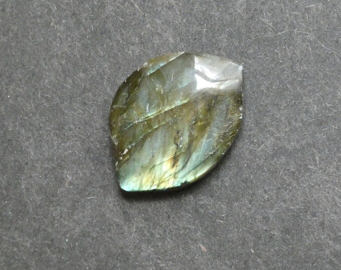 29x21mm Natural Labradorite Cabochon, Gemstone Cabochon, One of a Kind, Gray, Labradorite Leaf Cab, Only One Available, Opalescent Stone