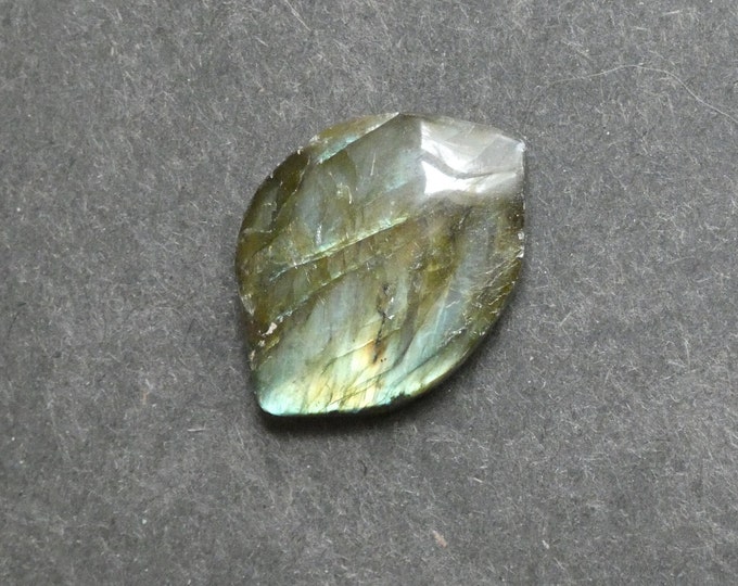 29x21mm Natural Labradorite Cabochon, Gemstone Cabochon, One of a Kind, Gray, Labradorite Leaf Cab, Only One Available, Opalescent Stone