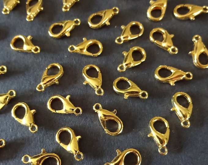 50 PACK OF 10x6mm Metal Alloy Lobster Claw Clasp, Shiny Golden Color, Pack of Lobster Claw Clasps, Standard Clasps, Gold Jewelry Clasp