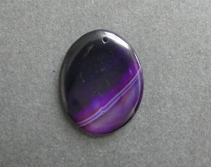 45x36mm Natural Striped Agate Pendant, Large Oval, Purple, Dyed, One of a Kind, As Seen in Image, Only One Available, Gemstone Pendant