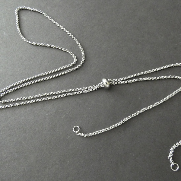 Chaîne Rolo en acier inoxydable 304 de 29,5 pouces avec perle de bouchon coulissant, réglable, couleur argent, collier de 75 cm, fabrication de collier, collier de bricolage