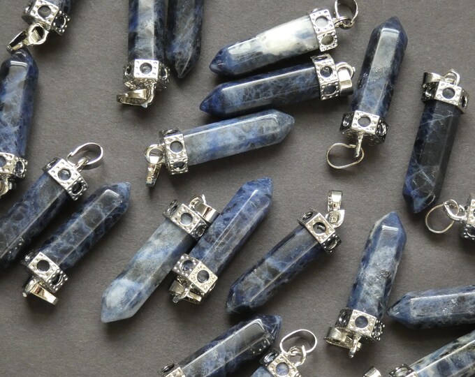 44mm Natural Sodalite Pendant, Brass Finding, Faceted Bullet, Polished, Gemstone Jewelry Pendant, Crystal Charms, Blue Sodalite Drop Charm