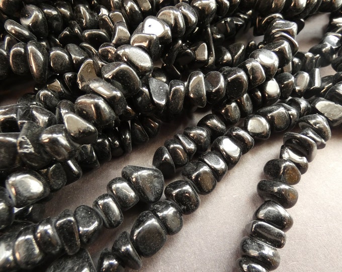 33 Inch 8-18mm Natural White Jade Bead Strand, Dyed, About 135 Jade Nugget Beads, Shiny Black, Polished & Drilled, Jade Stone, 1.5mm Hole