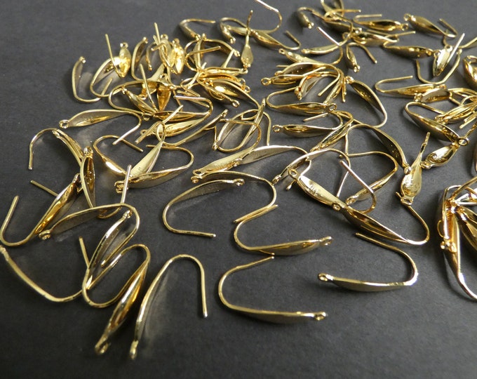 100 PIECE PACK 20mm 316 Stainless Steel Earring Hooks, Fishhook Earring Making, .8mm Pin, 1.2mm Hole, Gold Color, With Loop On Bottom