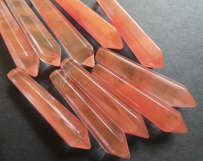 50.5mm Glass Cherry Quartz Bullet, Faceted, Undrilled, Polished Gem, Gemstone Jewelry Pendant, Pink Crystal Wire Wrapping Stone, No Hole