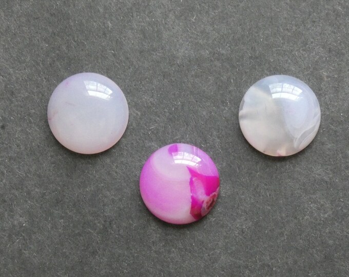 3 Pack 20mm Natural Banded Agate Cabochons, Gemstone Cabochon Set, Pink, Dyed, Stiped Agate Cabochon Set, One of a Kind, Unique Agate Stones