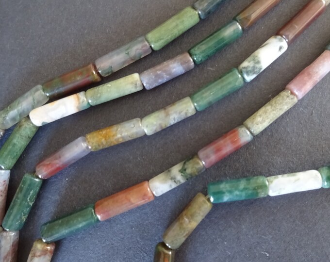 15 Inch Strand 14x4mm Natural Indian Agate Column Beads, About 29 Beads Per Strand, Agate Stone Beads, Polished & Drilled, Mixed Colors