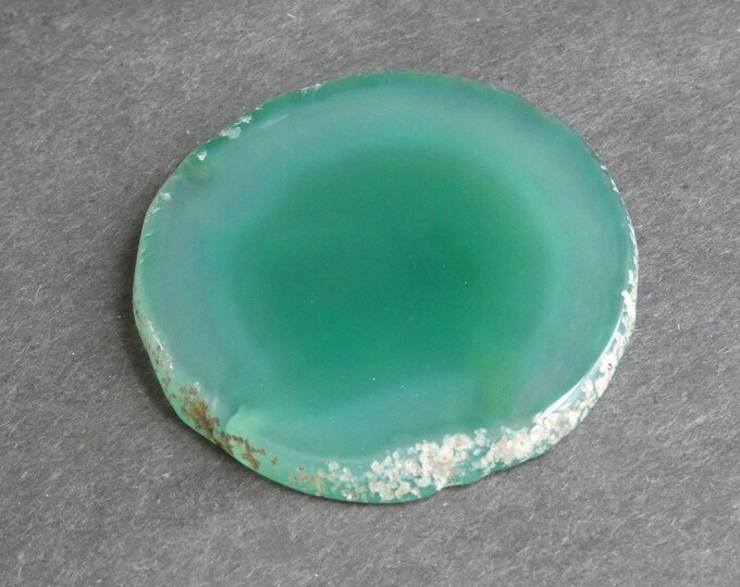 67x66mm Natural Brazilian Agate Cabochon, Large Agate Slice, One of a Kind, Green, Dyed, Only One Available, Flat Round Agate, Gemstone Cab