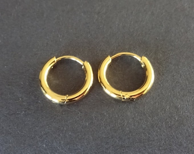 18K Gold Plated Stainless Steel Gold Huggie Hoop Earrings, Hypoallergenic, Round Hoops, Set Of Golden Earrings, 9 Gauge, Gold Hoops