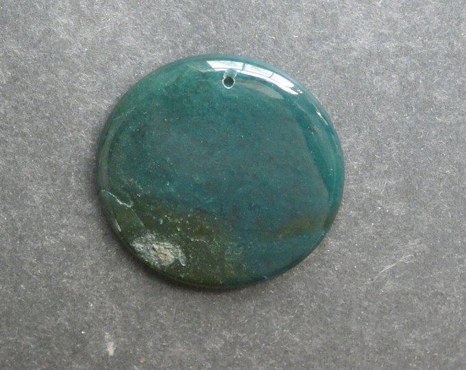 50x9mm Natural Indian Agate Pendant, Gemstone Pendant, Green Stone, Large Round Pendant, One of a Kind, Only One Available, Polished Stone