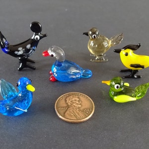 Mini Lampwork Glass Small Birds Set, Collect All 6, Small Bird Decorations, Canary, Dove, Duck, Finch and More!, Bird Watching Gift