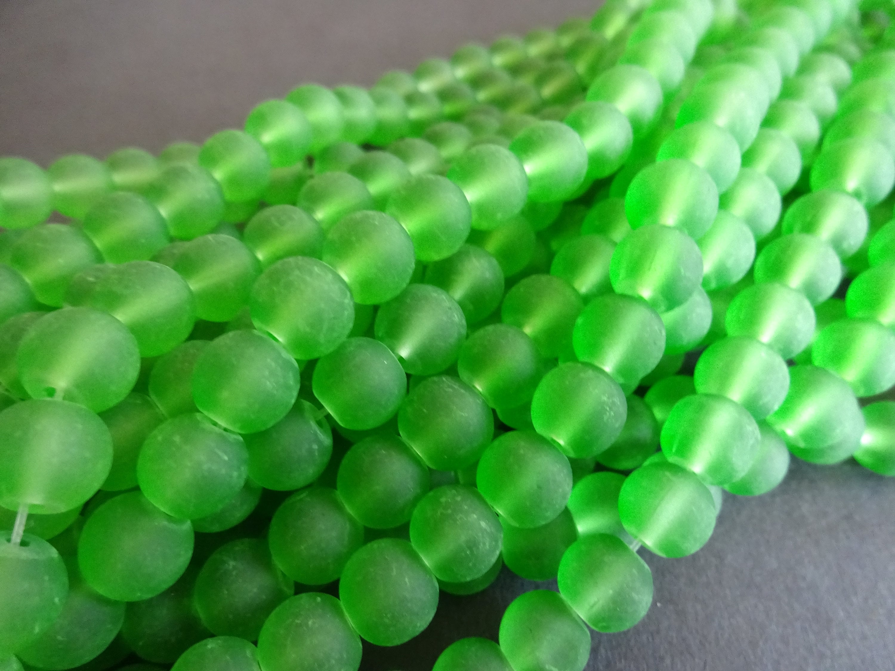 8mm Lime Green Glass Frosted Bead Strand, About 105 Beads Per Strand