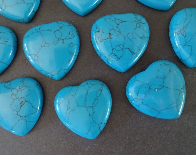 29-30mm Natural & Dyed Howlite Heart Cabochon, Gemstone Cabochon, Polished Gem, Blue Howlite Heart Gemstone, Turquoise Wire Wrapping Stone