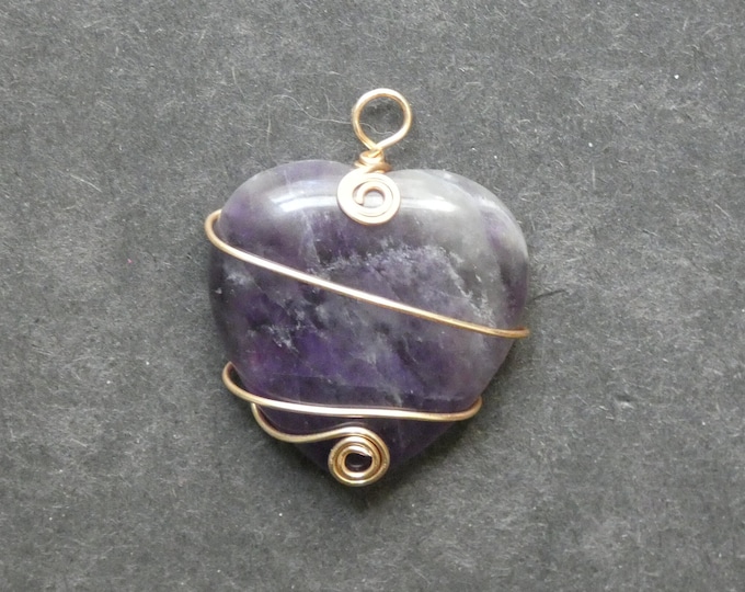 37x30mm Natural Amethyst Pendant, Copper Wire Wrapped Pendant, Large Heart Charm, One of a Kind, Purple, Gemstone Heart Pendant, Unique
