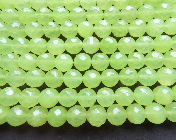 14.5 Inch 10mm Natural Malaysia Jade Green Bead Strand, Dyed, About 37 Faceted Round Ball Bead, Light Green Jade, Gemstone Beads, 1mm Hole