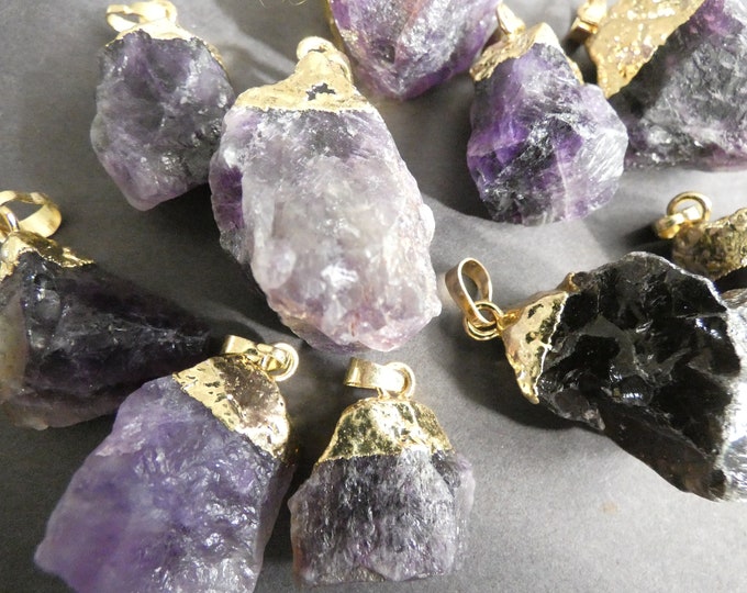 30-43mm Natural Amethyst Pendant With Brass Gold Loop, Nugget Pendant, Large Stone Charms, Polished Gemstone Jewelry,  30.5-43x16-28x13-16mm