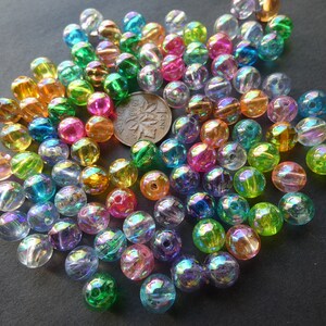 100 Pack 8mm Transparent Ball Acrylic Beads, Round Ball Bead, Mixed Color, Rainbow Bead