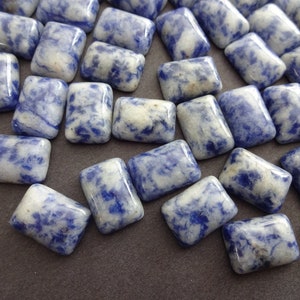 14x10mm Natural Blue Spot Stone Cabochon, Rectangle Gemstone Cabochon, Spotted Blue Stone, Polished Gem, Spot Design, Navy and Light Blue
