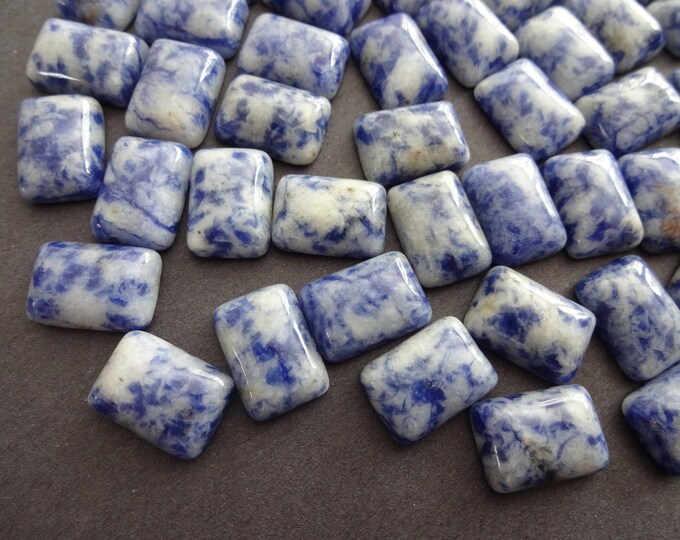 14x10mm Natural Blue Spot Stone Cabochon, Rectangle Gemstone Cabochon, Spotted Blue Stone, Polished Gem, Spot Design, Navy and Light Blue